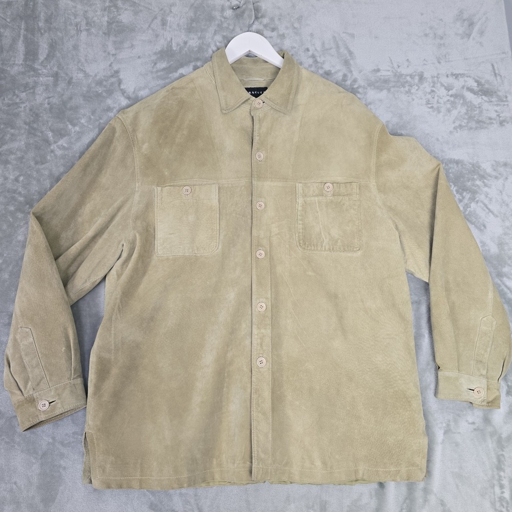 Baracuta Mens Suede Leather Jacket XXL Beige Brown Shacket Soft Lined Western